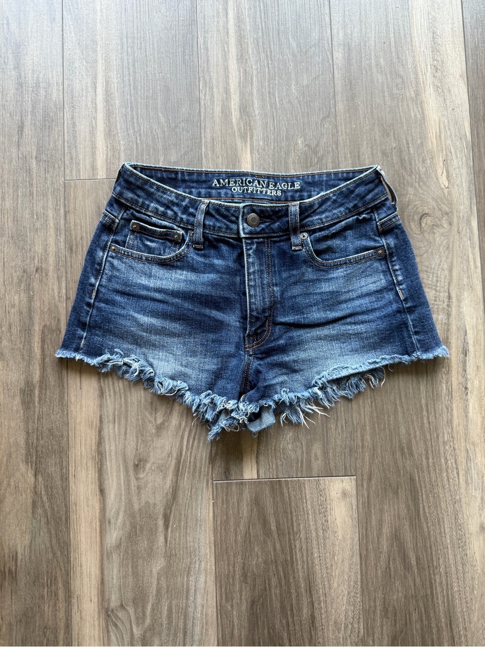 American Eagle Outfitters Distressed Dark Blue Denim Cutoff Shorts